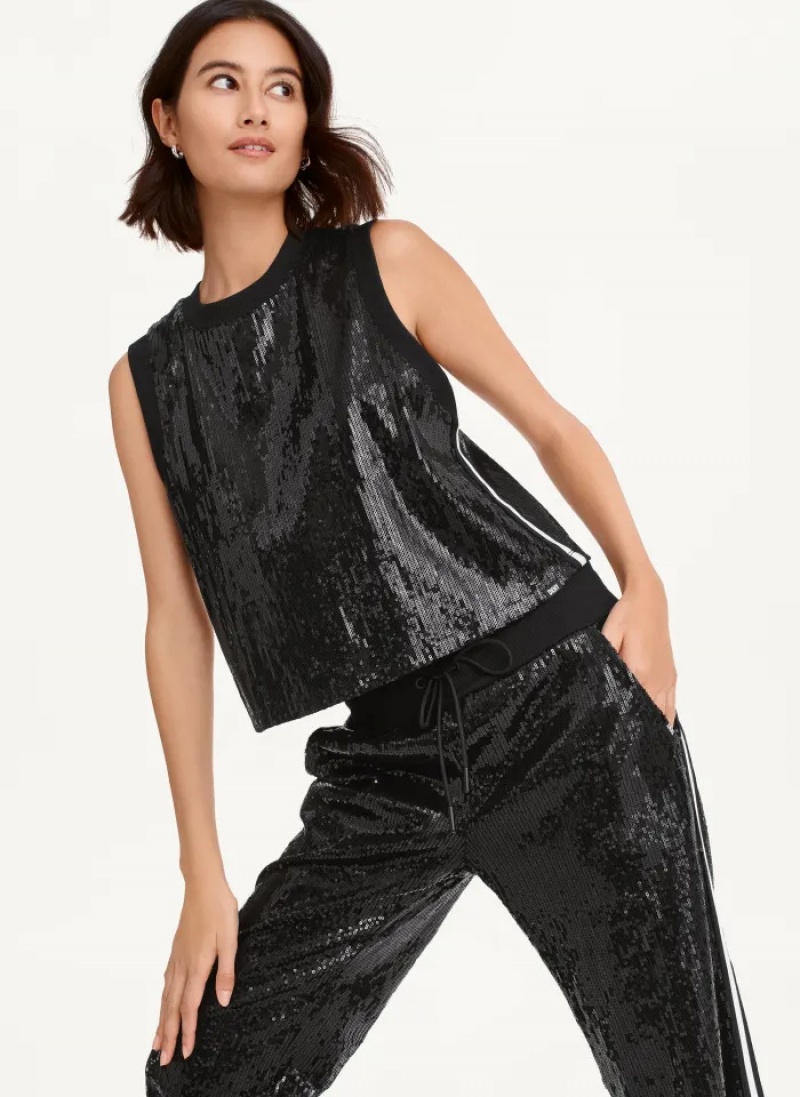 Black Women's Dkny Sequin Muscle Tanks | 034UOFASE