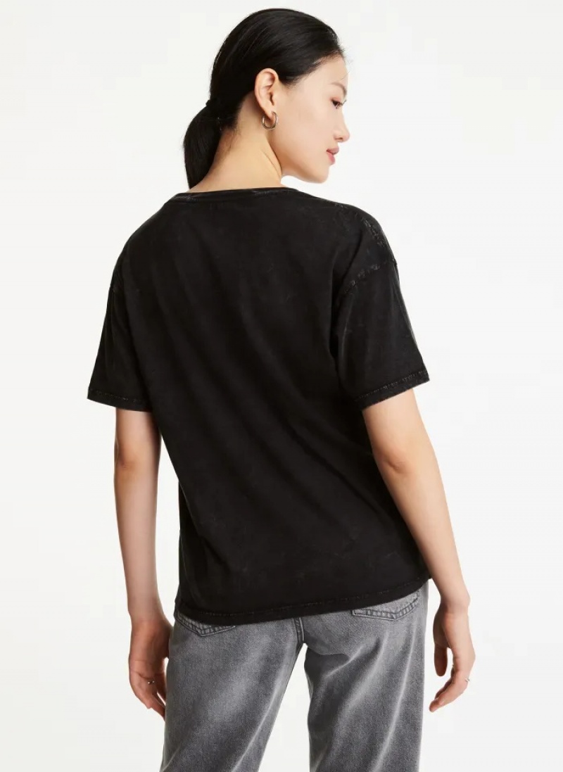Black Women's Dkny Short Sleeve Fashion Girls T Shirts | 480RAYTGE