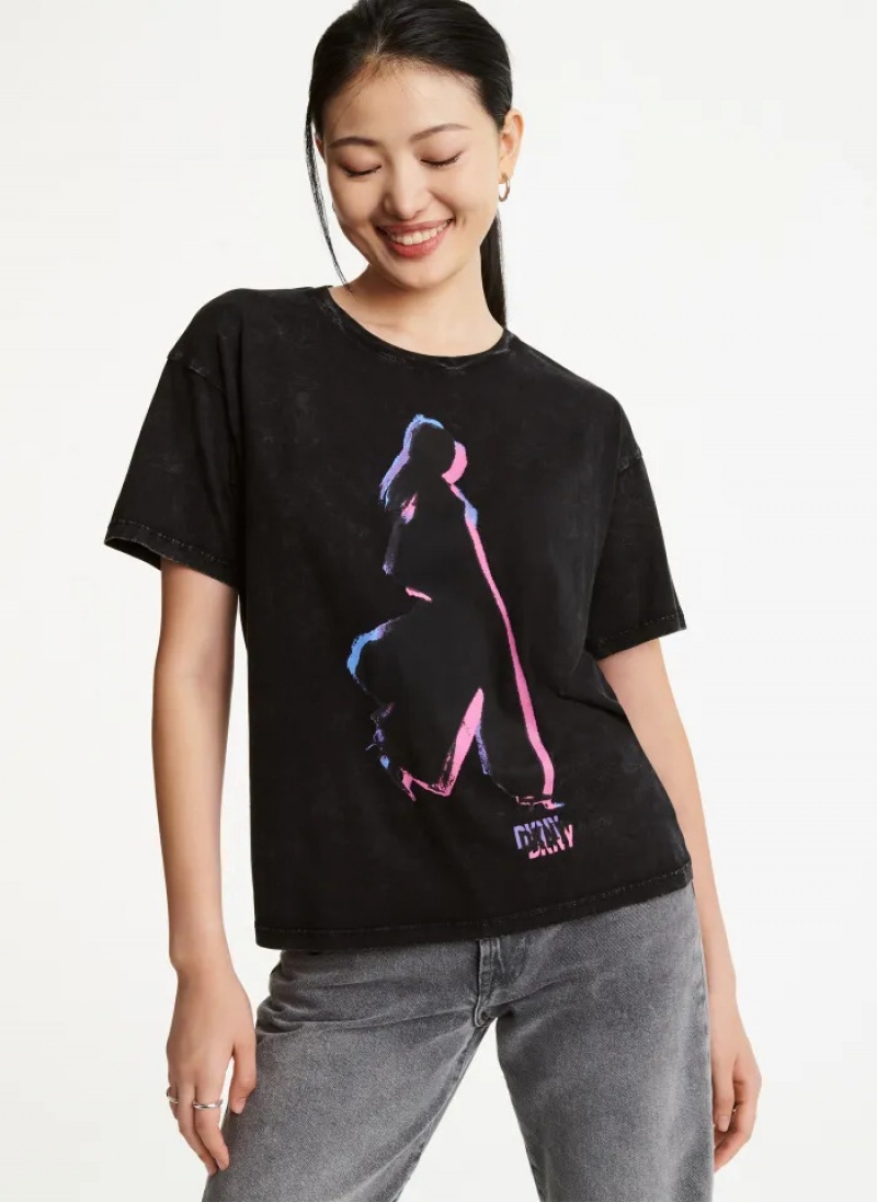 Black Women\'s Dkny Short Sleeve Fashion Girls T Shirts | 480RAYTGE