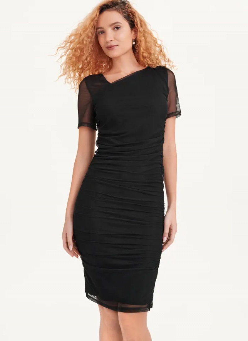 Black Women\'s Dkny Short Sleeve Mesh Dress | 425AYOTQS