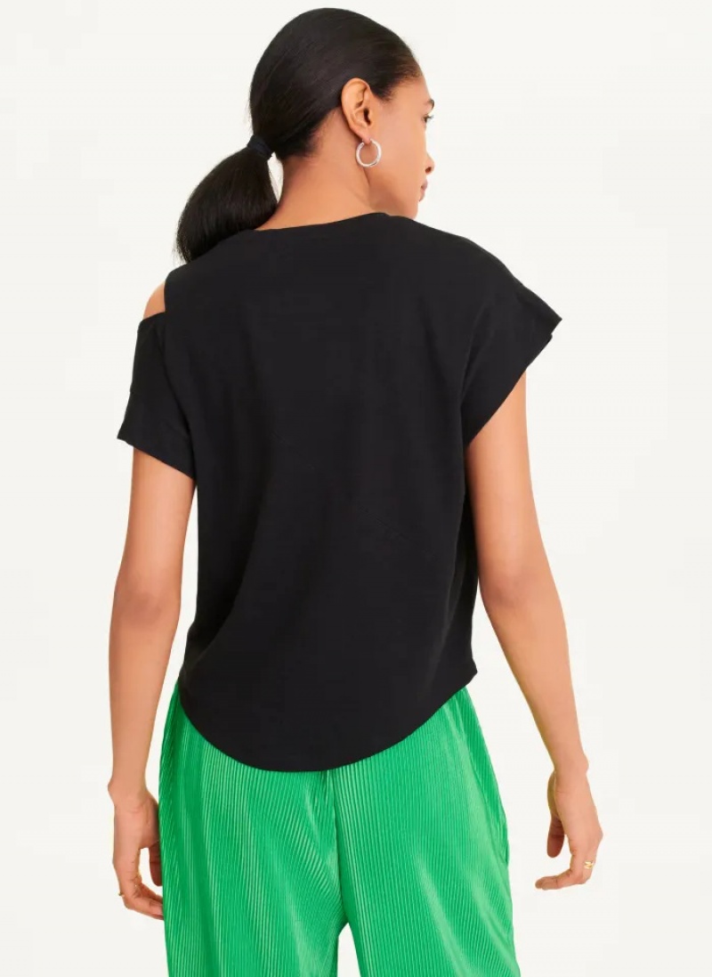Black Women's Dkny Shoulder Cut Out T Shirts | 146XQUOKM