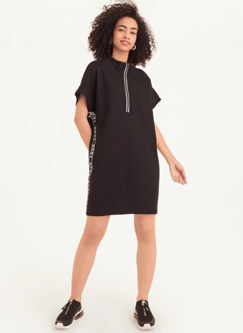 Black Women's Dkny Sleeveless Cotton French Terry & Logo Tape Dress | 592TSMKIA