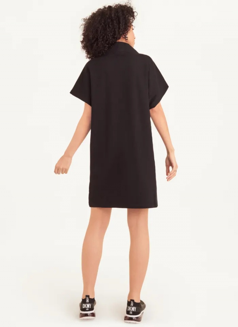 Black Women's Dkny Sleeveless Cotton French Terry & Logo Tape Dress | 592TSMKIA