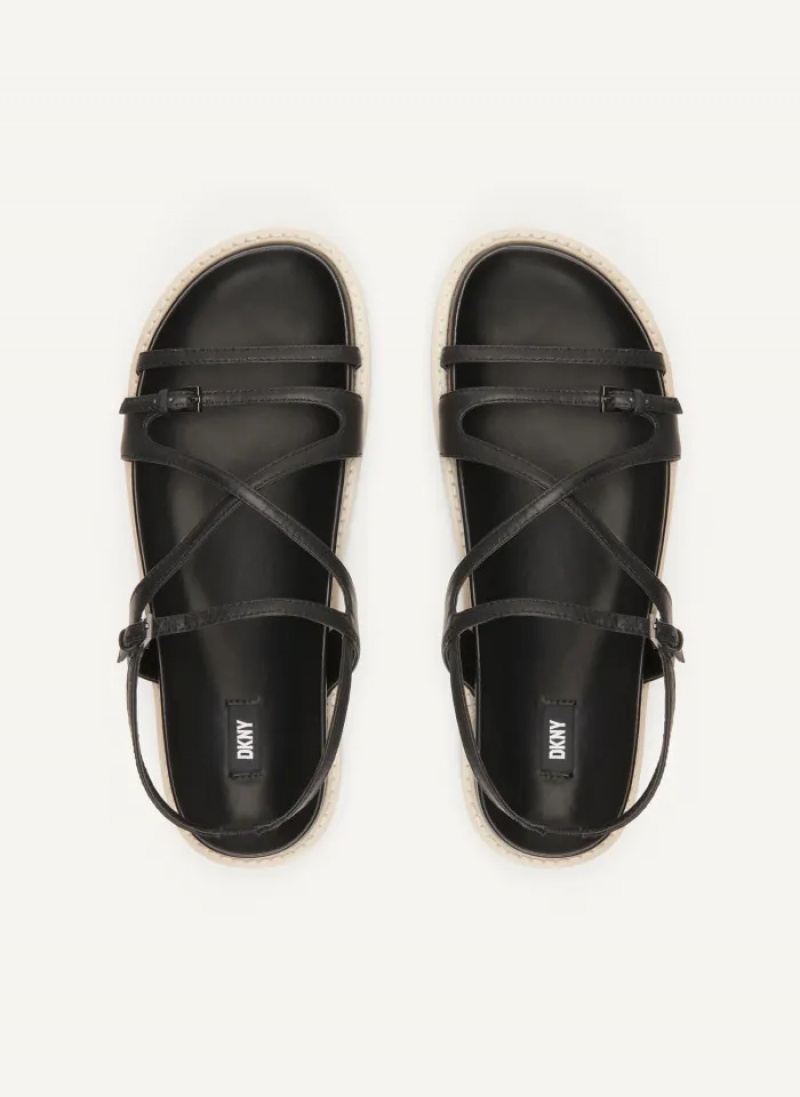 Black Women's Dkny Strappy Flat Form Sandals | 291WITUJZ