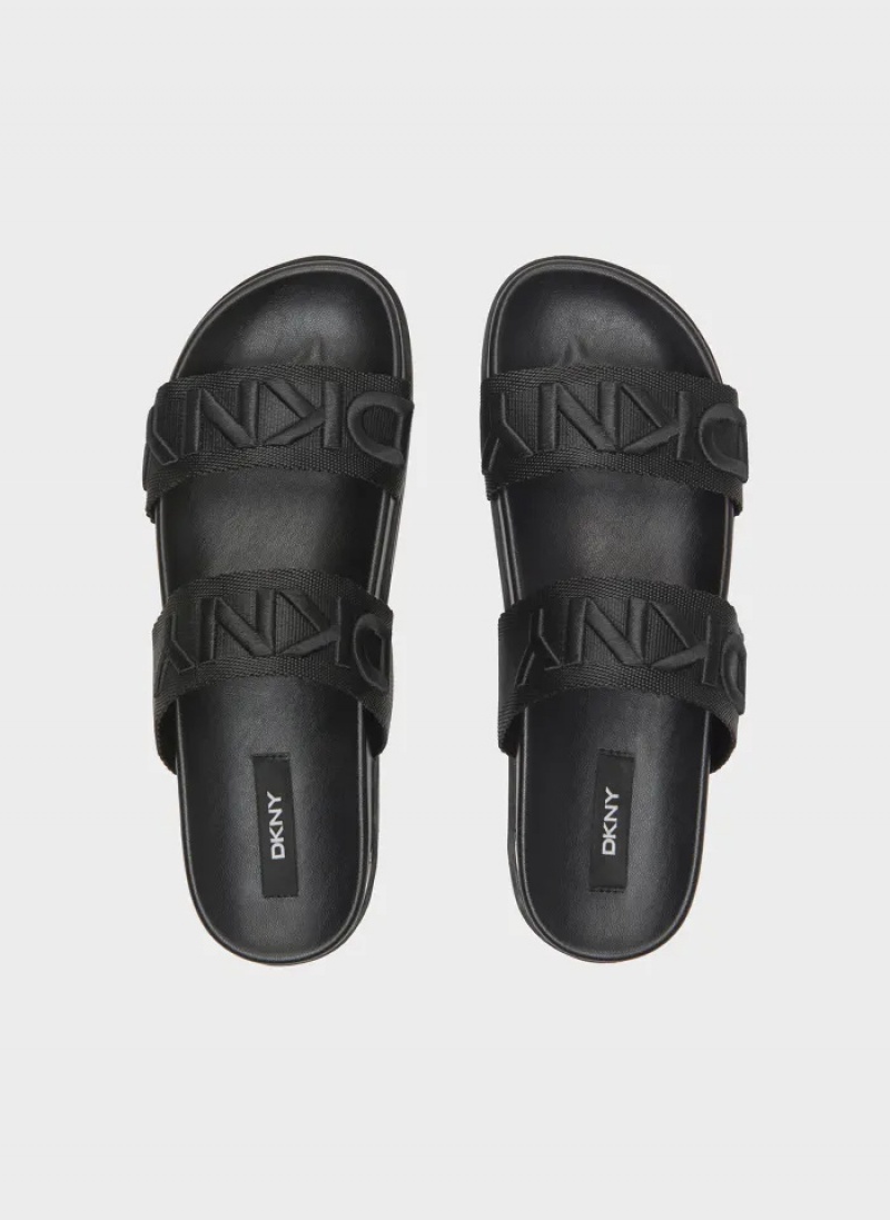 Black Women's Dkny Tee Double Band Slide | 653GKOFPC