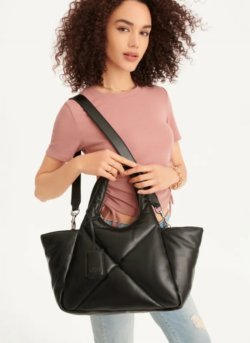 Black Women\'s Dkny The Medium Quilt Effortless Tote Bags | 870IWCALR