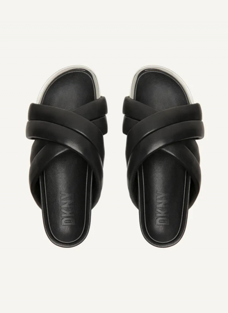 Black Women's Dkny Vienna Puffy Strap Sandals | 954BXUWTM