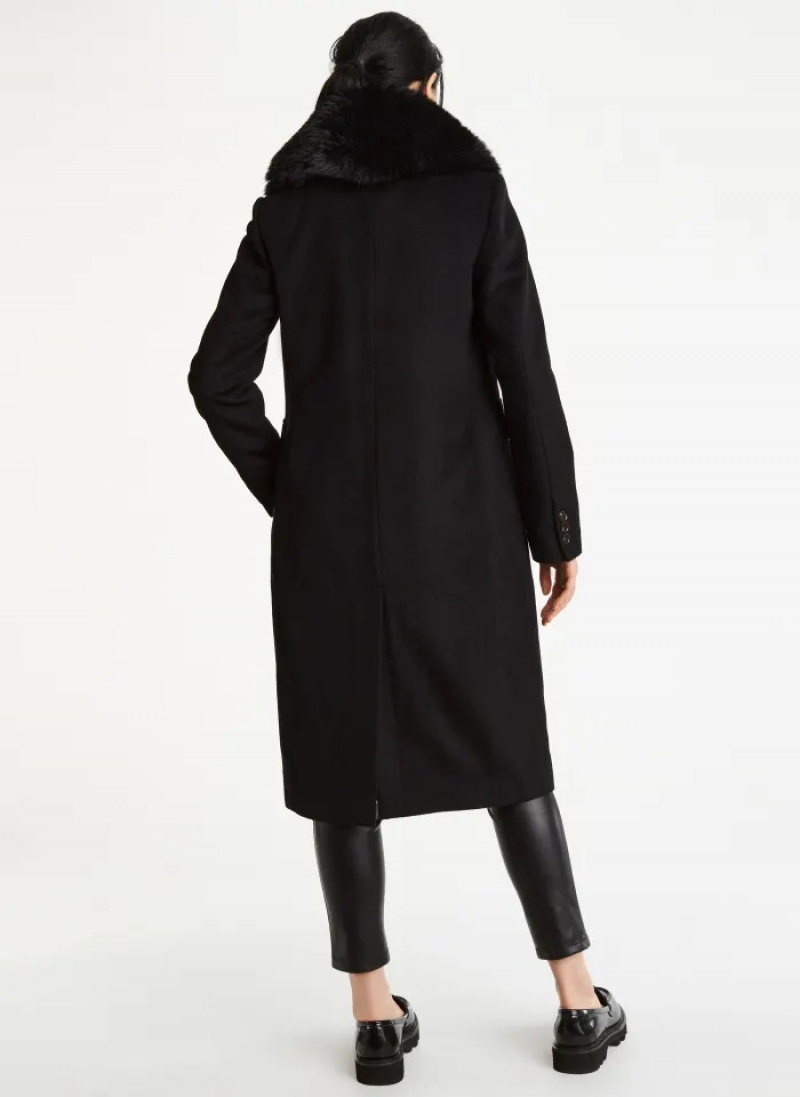 Black Women's Dkny Wool Faux Fur Collar Coats | 430KIMJUQ