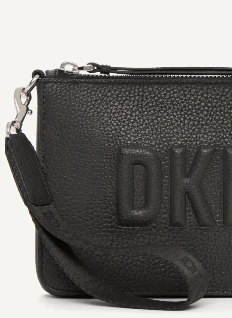 Black Women's Dkny Wristlet Raised Logo Wallet | 629QEFROX