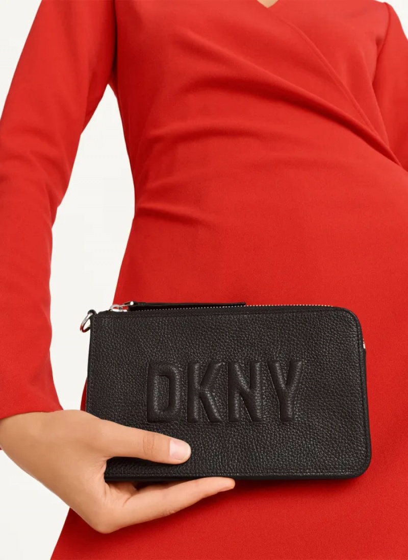 Black Women's Dkny Wristlet Raised Logo Wallet | 629QEFROX