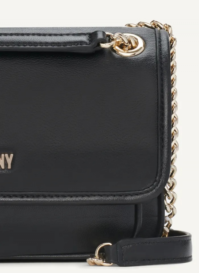Black / Gold Women's Dkny Porter Flap Crossbody Bags | 096VMTLPG