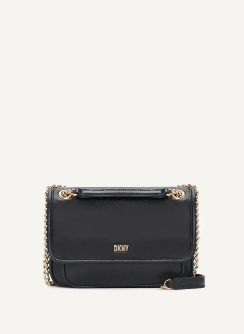 Black / Gold Women\'s Dkny Porter Flap Crossbody Bags | 096VMTLPG