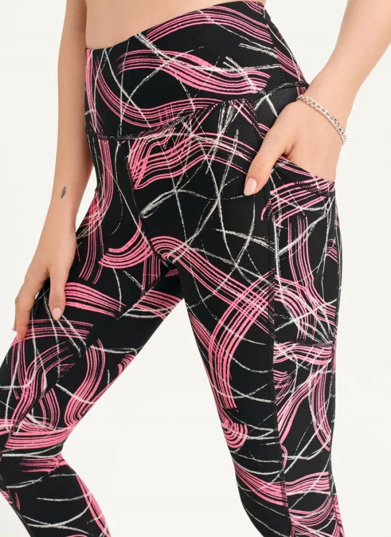 Black / Pink Women's Dkny Electric Shock Print High Waist Leggings | 692SUBDPN