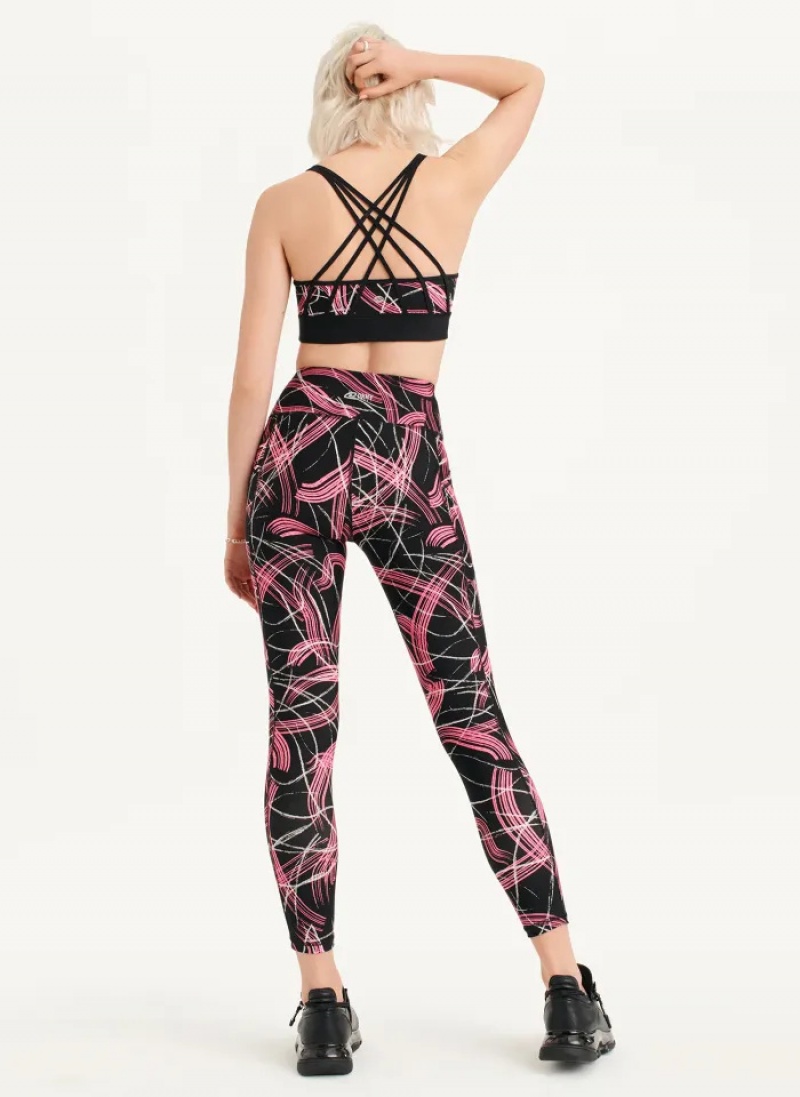 Black / Pink Women's Dkny Electric Shock Print High Waist Leggings | 692SUBDPN