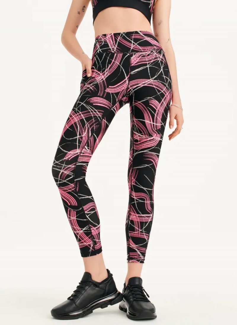 Black / Pink Women\'s Dkny Electric Shock Print High Waist Leggings | 692SUBDPN