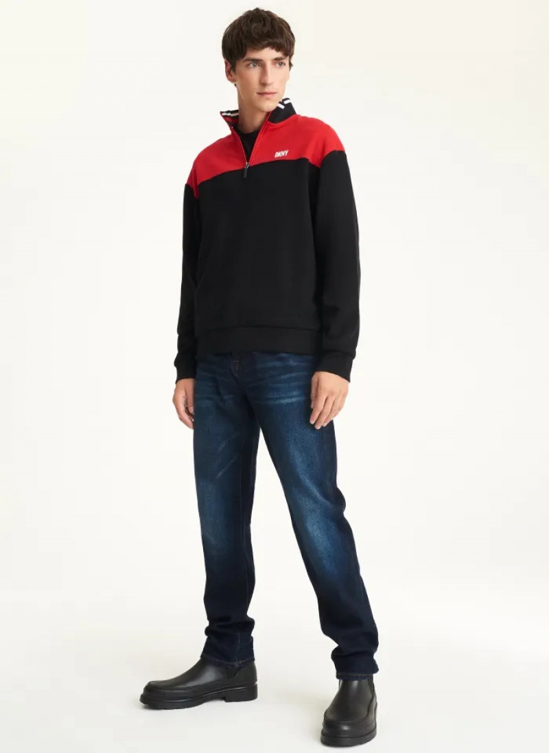 Black / Red Men's Dkny Fleece Half Zip Colorblock Pullover | 034DCYNSV