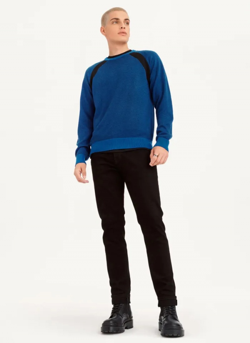 Blue Men's Dkny Birdseye Stitch Sweaters | 968ARKHIO