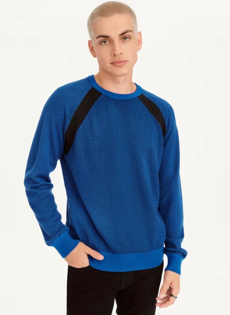 Blue Men\'s Dkny Birdseye Stitch Sweaters | 968ARKHIO