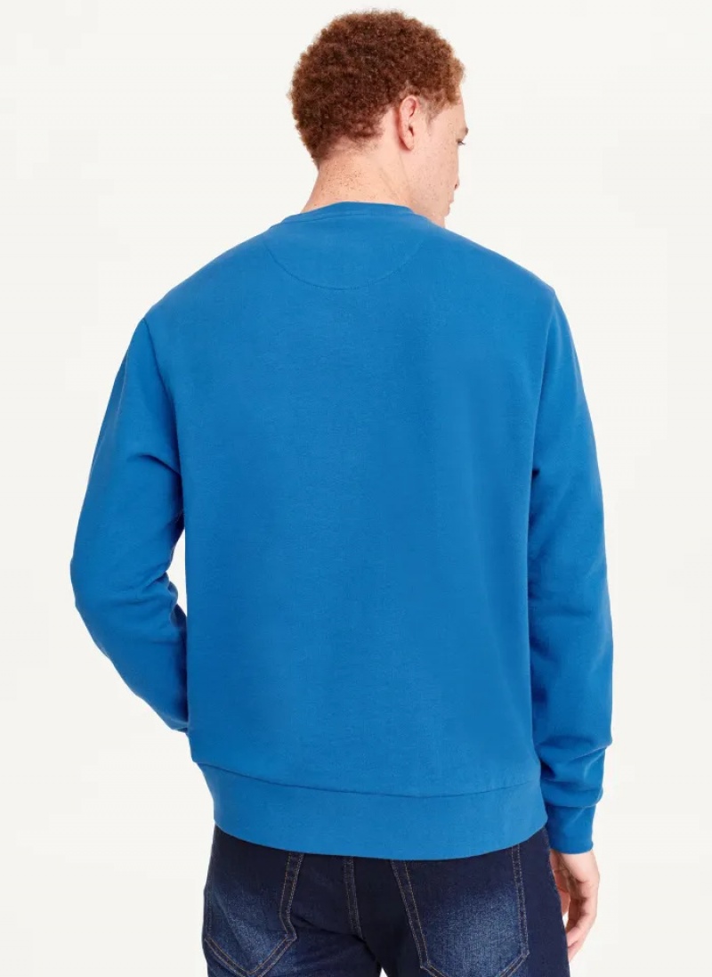 Blue Men's Dkny Chenille Logo Crewneck Sweaters | 356DQTIGV