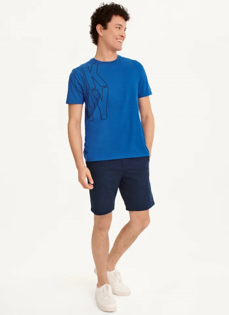 Blue Men's Dkny Exploded Logo Outline T Shirts | 897XAEFTG