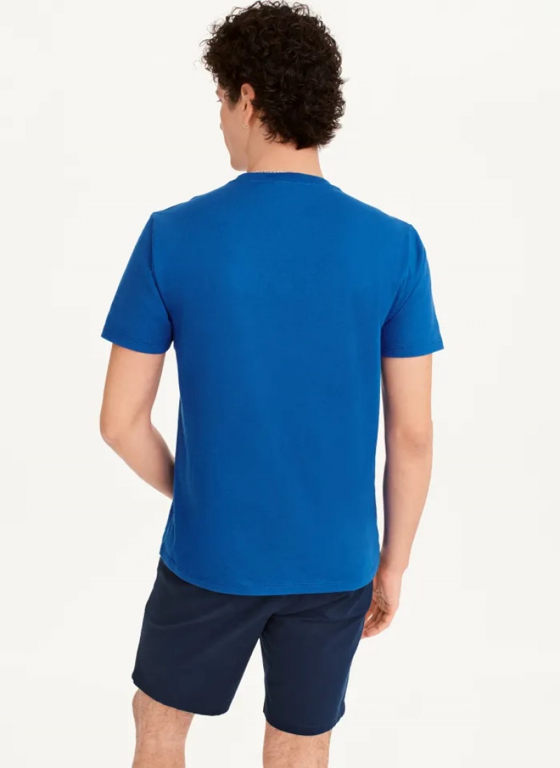 Blue Men's Dkny Exploded Logo Outline T Shirts | 897XAEFTG