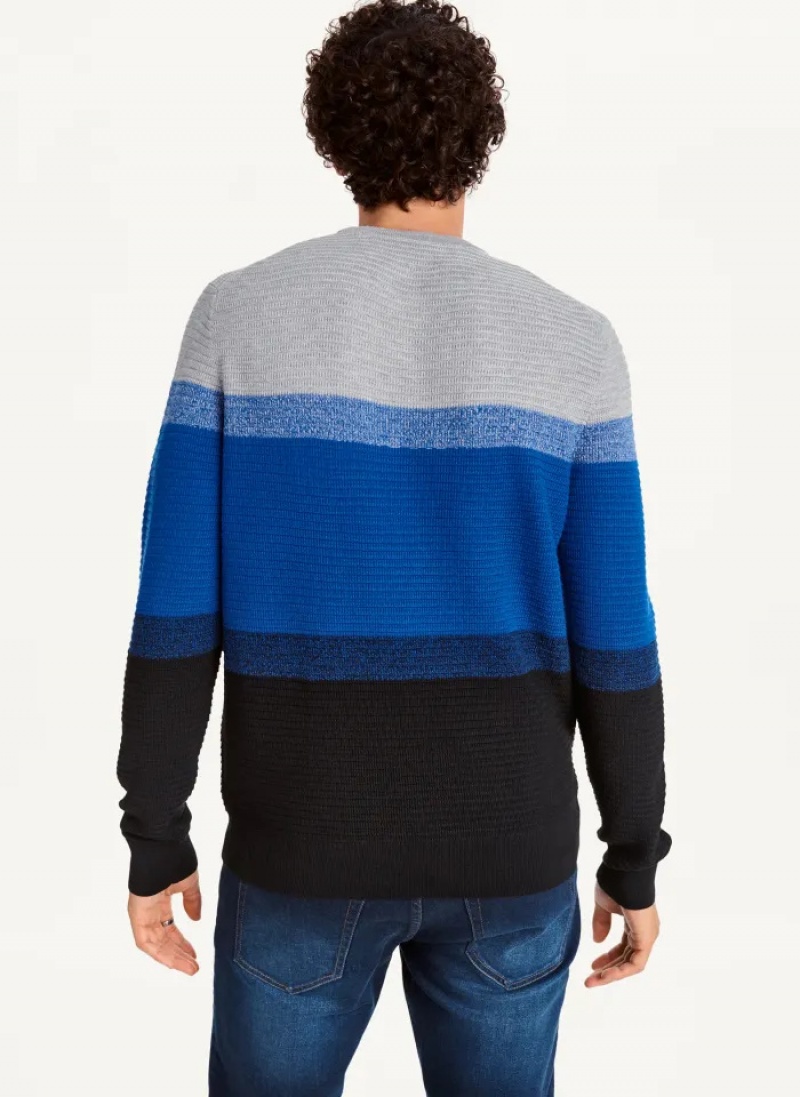 Blue Men's Dkny Marled Stripe Crewneck Sweaters | 072CFZYSL