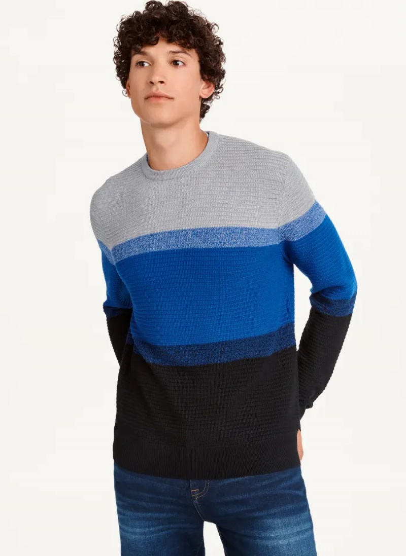 Blue Men\'s Dkny Marled Stripe Crewneck Sweaters | 072CFZYSL