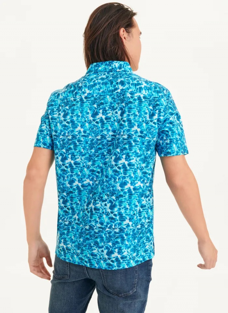 Blue Men's Dkny Water Print Shirts | 196YLNDBQ