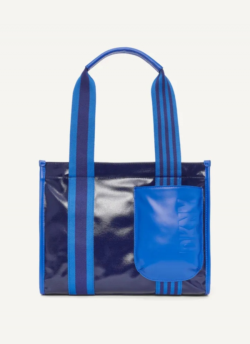 Blue Women\'s Dkny Prospect Coated Canvas Medium Tote Bags | 732GBASQI