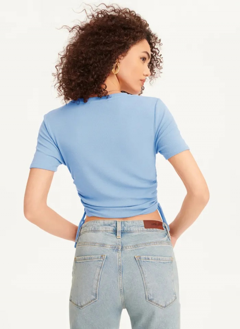 Blue Women's Dkny Short Sleeve Side Ruched T Shirts | 392VSJTDH