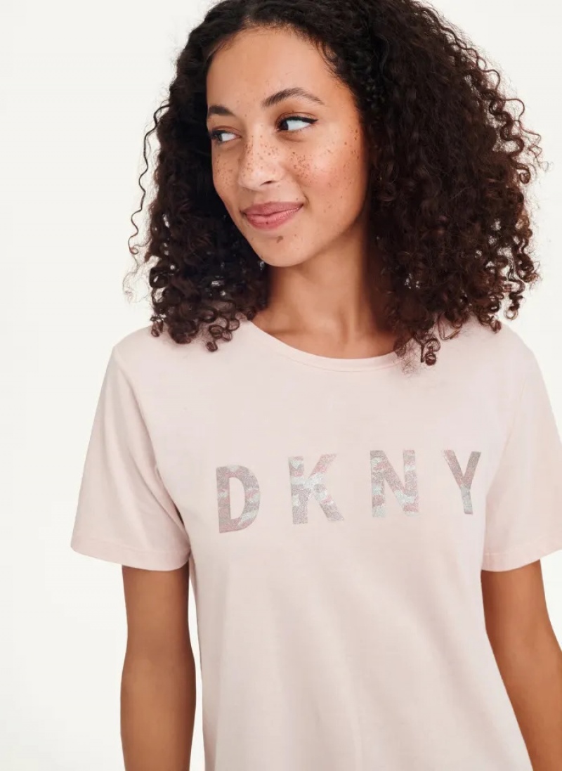 Blush Women's Dkny Glitter Logo T Shirts | 246PATSXW