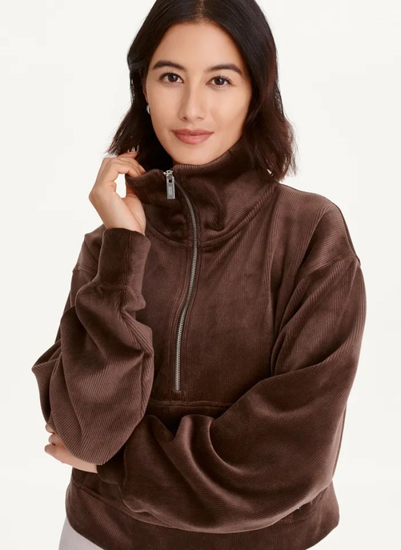 Bracken Women's Dkny Tech Velour Rib Half Zip W/ Kanga Pocket Pullover | 679ADPWHL