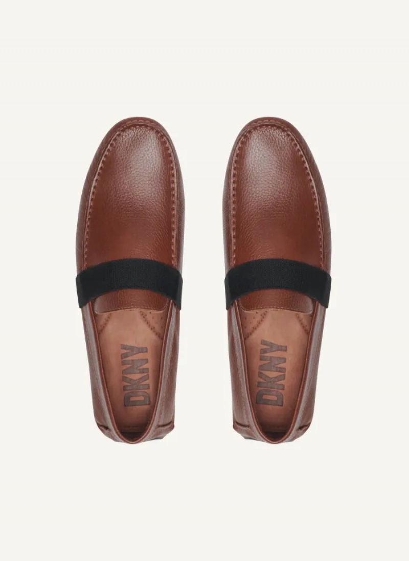 Brown Men's Dkny Modern Strap Drivers Shoes | 437FTJPXU