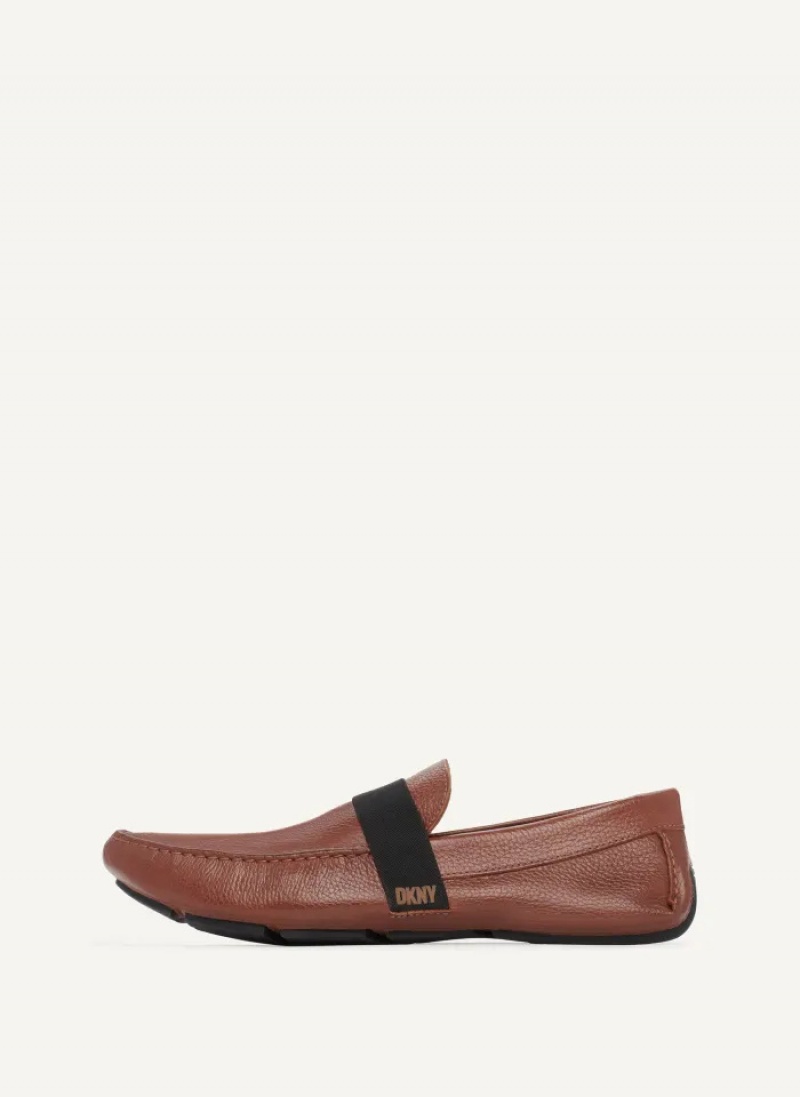 Brown Men\'s Dkny Modern Strap Drivers Shoes | 437FTJPXU
