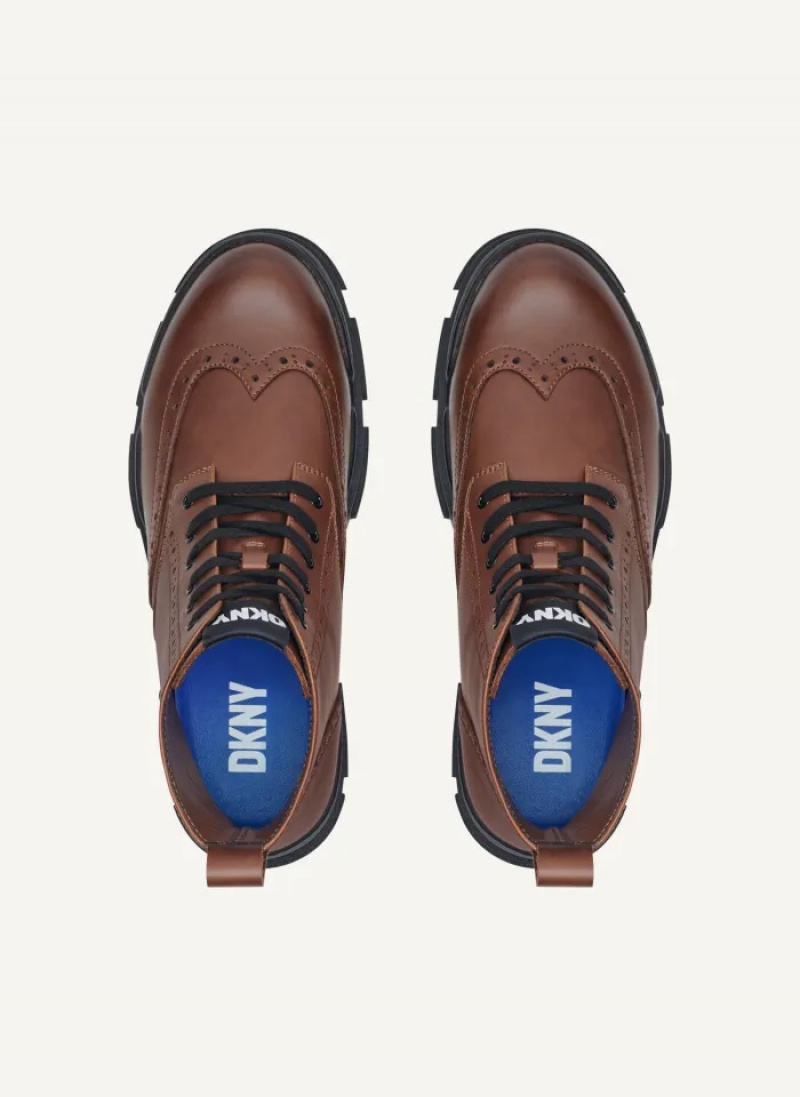 Brown Men's Dkny Wingtip Lug Sole Boots | 317ZJCAHY