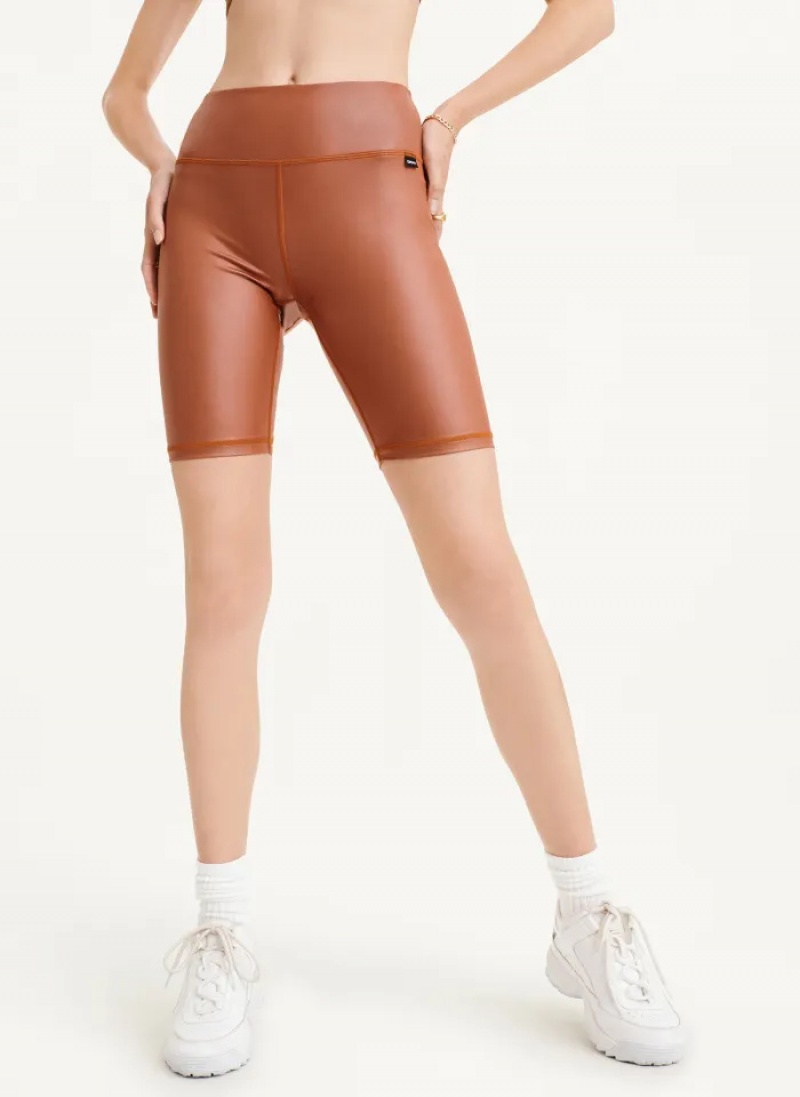 Brown Women's Dkny Athleather High Waist 8in Bike Shorts | 345BOTFYP