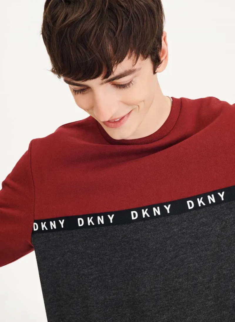 Cabernet Men's Dkny Logo Fleece Crew Sweaters | 295PLBIMU