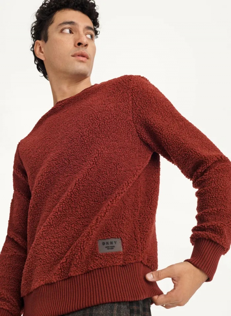 Cabernet Men's Dkny Sherpa Long Sleeve Crew Sweaters | 795FJRYPB