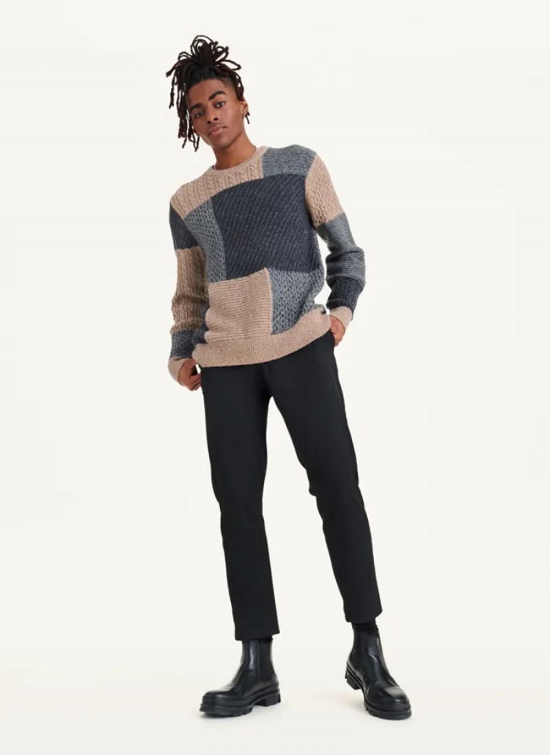 Camel Heather Men's Dkny Patchwork Donegal Sweaters | 309XQDPSC