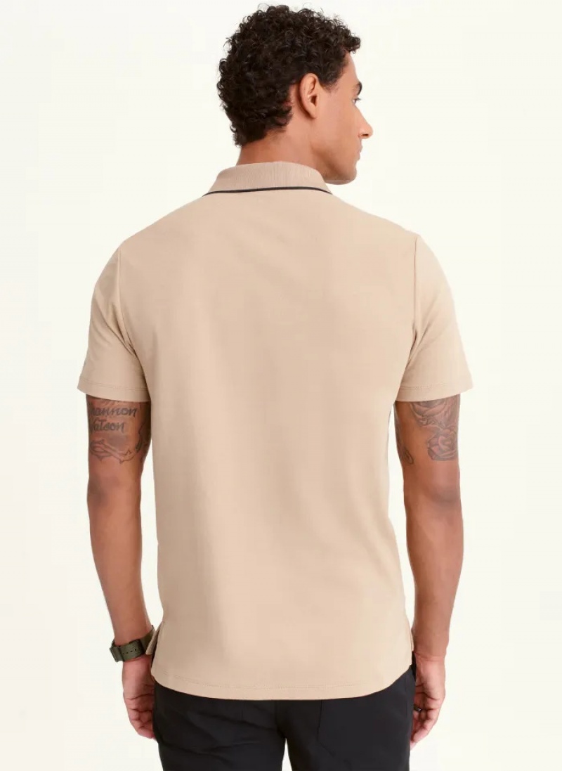 Camel Men's Dkny Core Pima Cotton Pique Polo Shirts | 651QJURPA