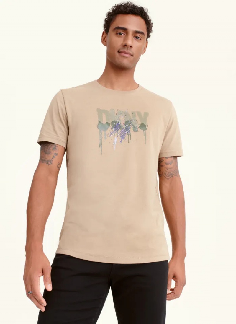 Camel Men\'s Dkny Multi Paint Splatter T Shirts | 421YSFEWA