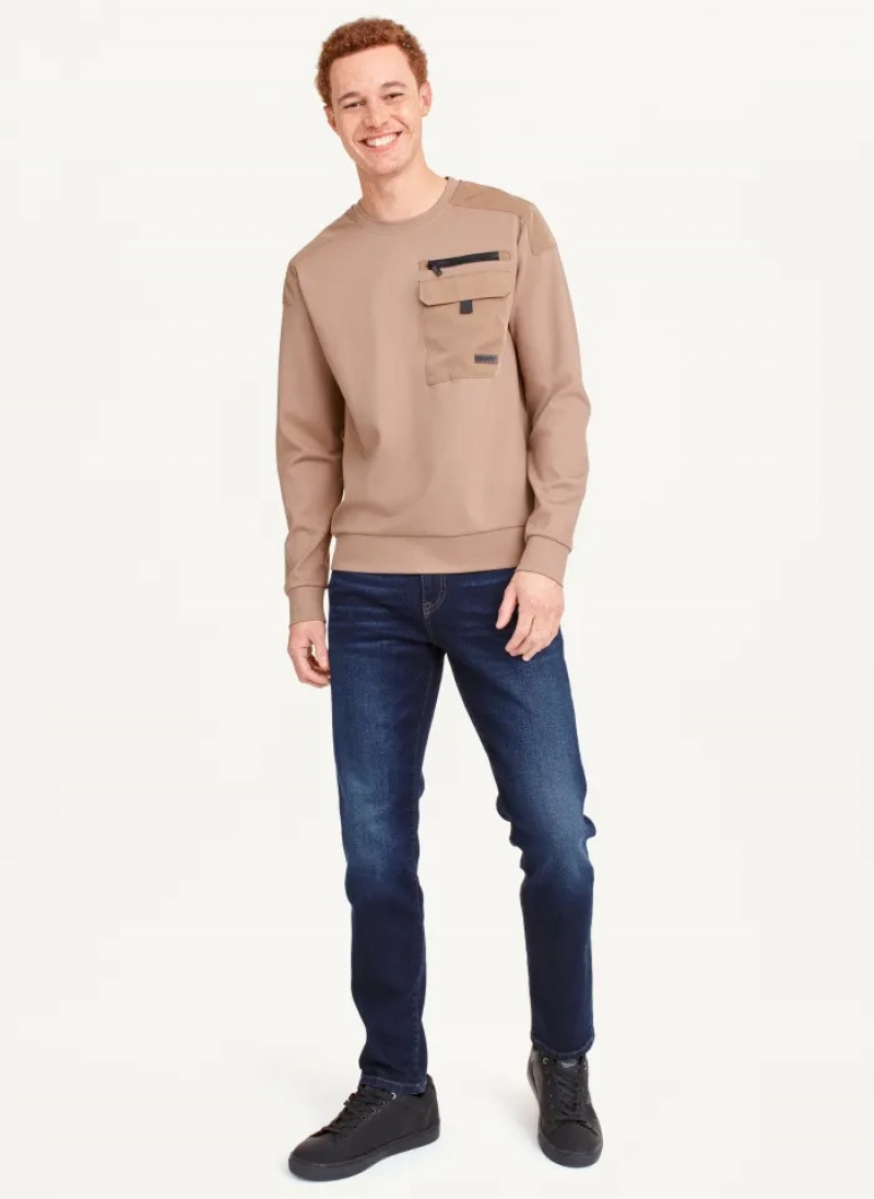 Camel Men's Dkny Utility Crewneck Sweaters | 017TNWASB