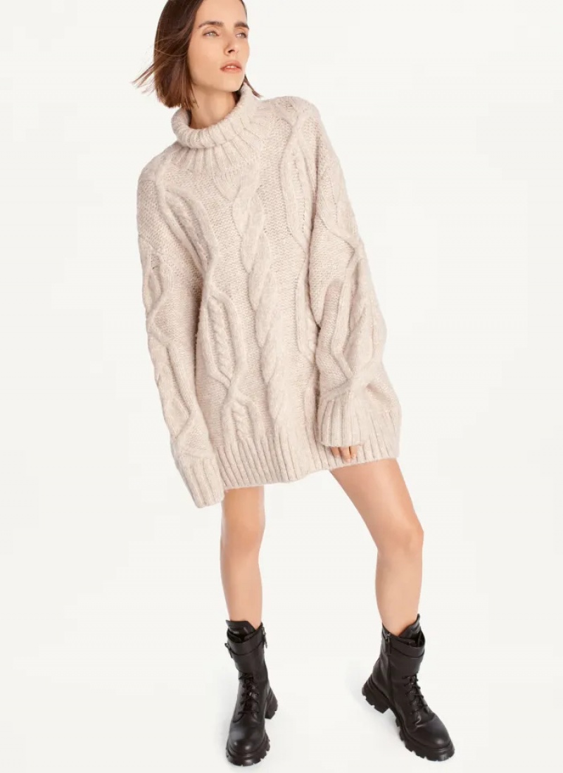 Camel Women's Dkny Oversized Cable Knit Sweaters | 852NQDKYE