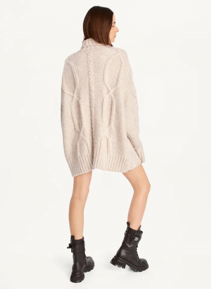 Camel Women's Dkny Oversized Cable Knit Sweaters | 852NQDKYE