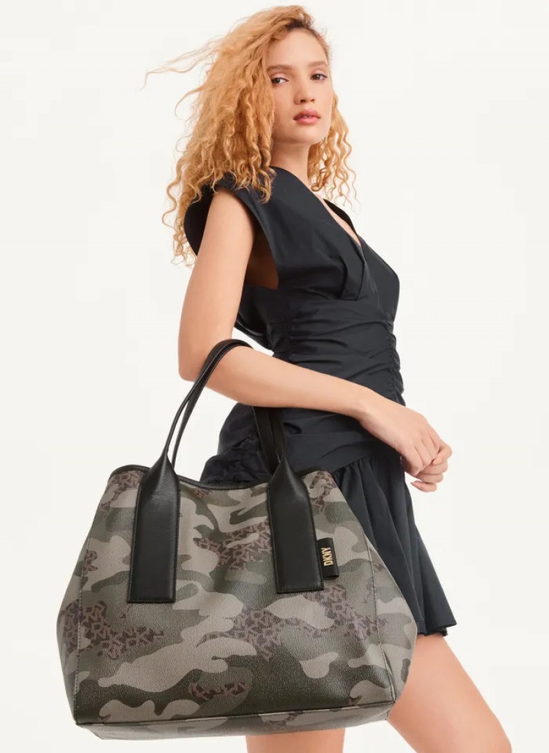 Camo/Black Women's Dkny Grayson Large Tote Bags | 205VKARFU