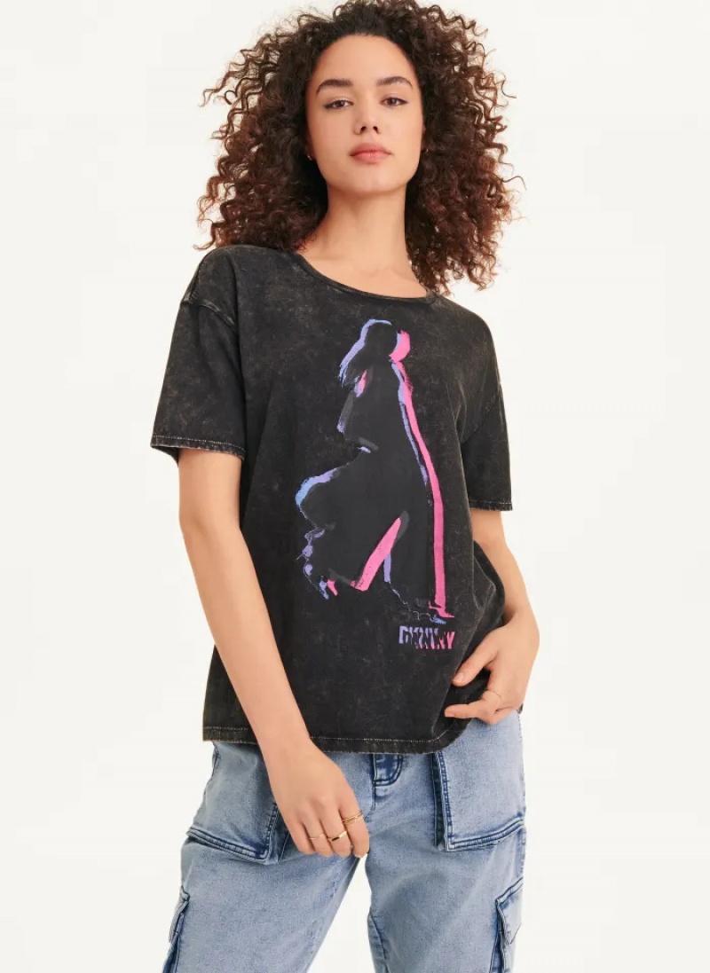 Charcoal Women\'s Dkny Short Sleeve Walking Girl T Shirts | 364SKGPYU