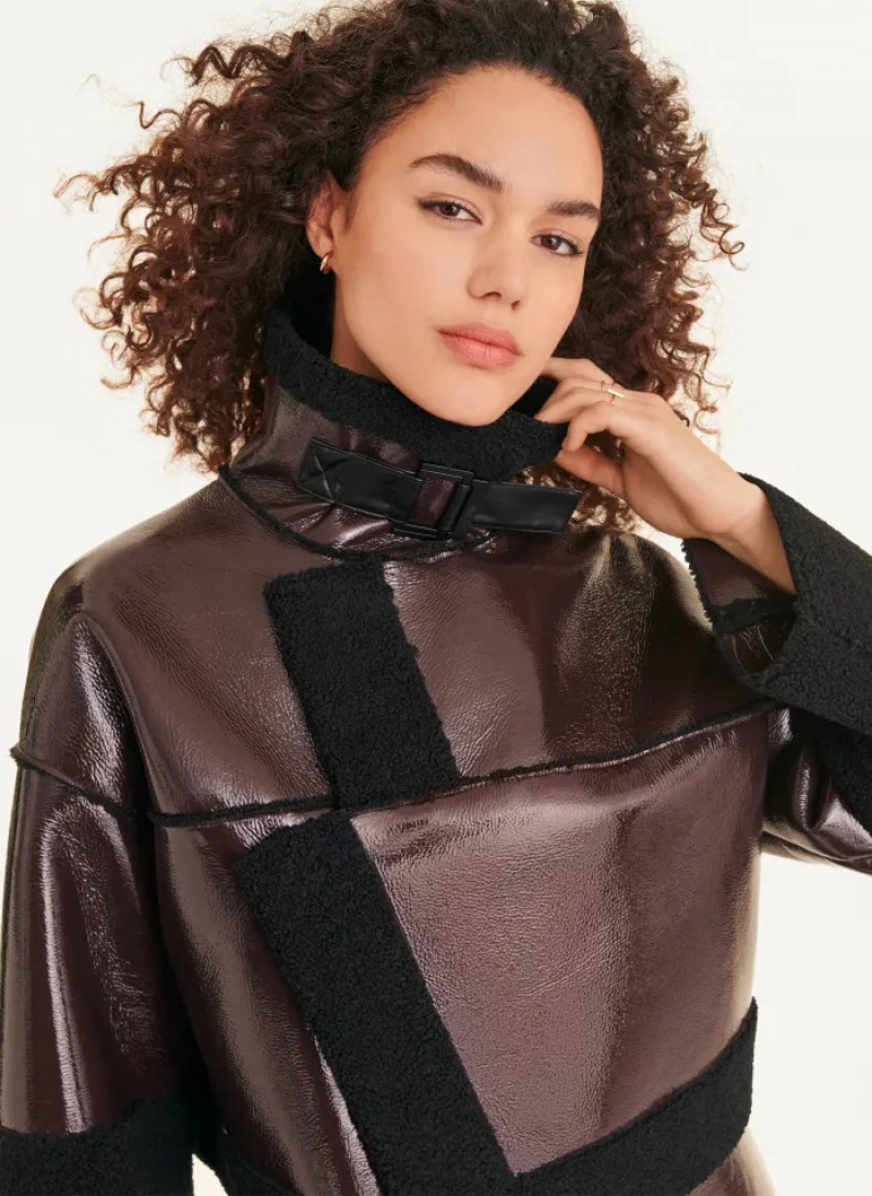 Chocolate Women's Dkny Faux Shearling Jacket | 348HNPFLE