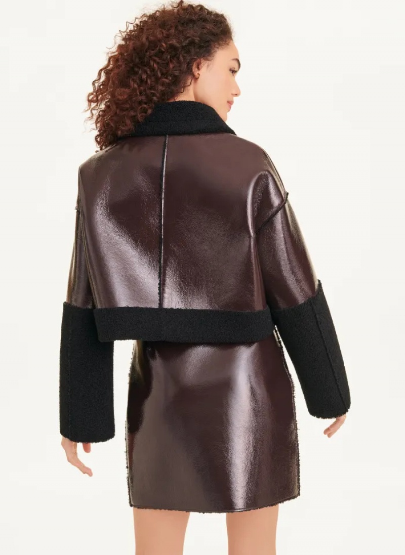 Chocolate Women's Dkny Faux Shearling Jacket | 348HNPFLE