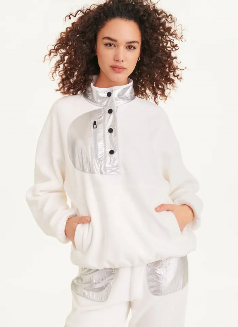 Cream Women\'s Dkny Reversible Fleece Pullover | 741JXTMWO