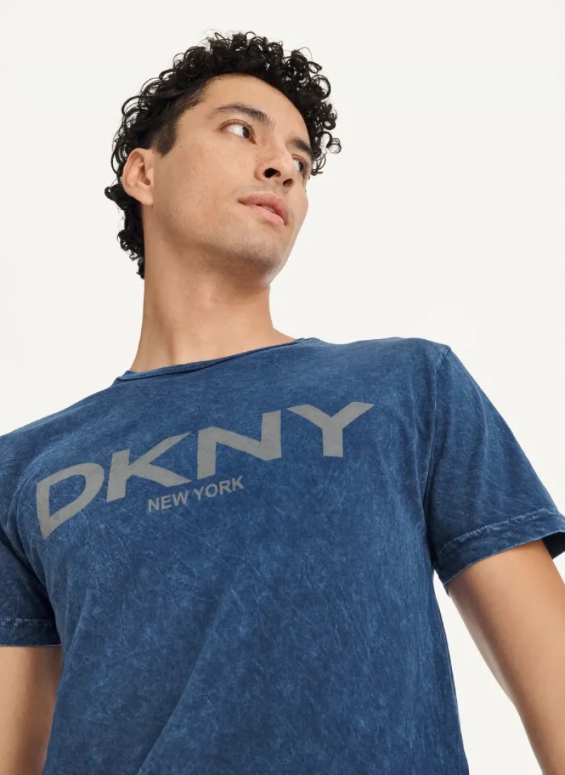 Dark Blue Men's Dkny Mineral Wash T Shirts | 815RWTIFV